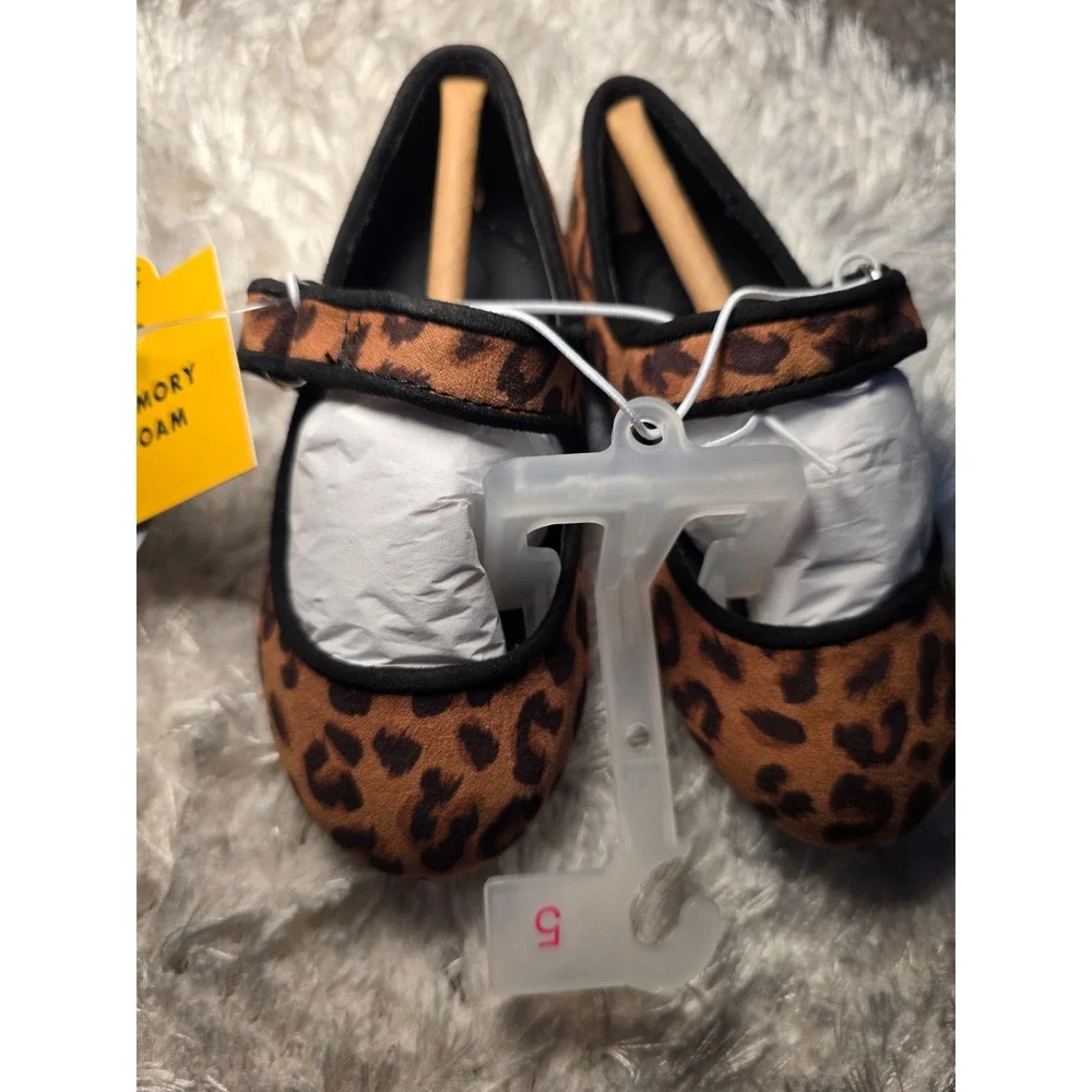 Cat & Jack Addy Toddler Girls Leopard Print Mary Jane Flats Tan Size 5 NWT